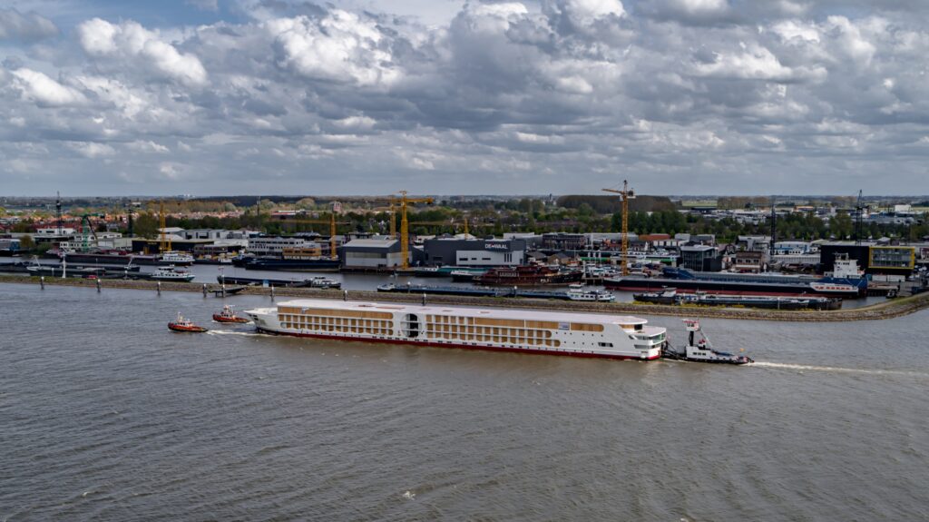 Arrival of river cruise ship A-ROSA in Rotterdam