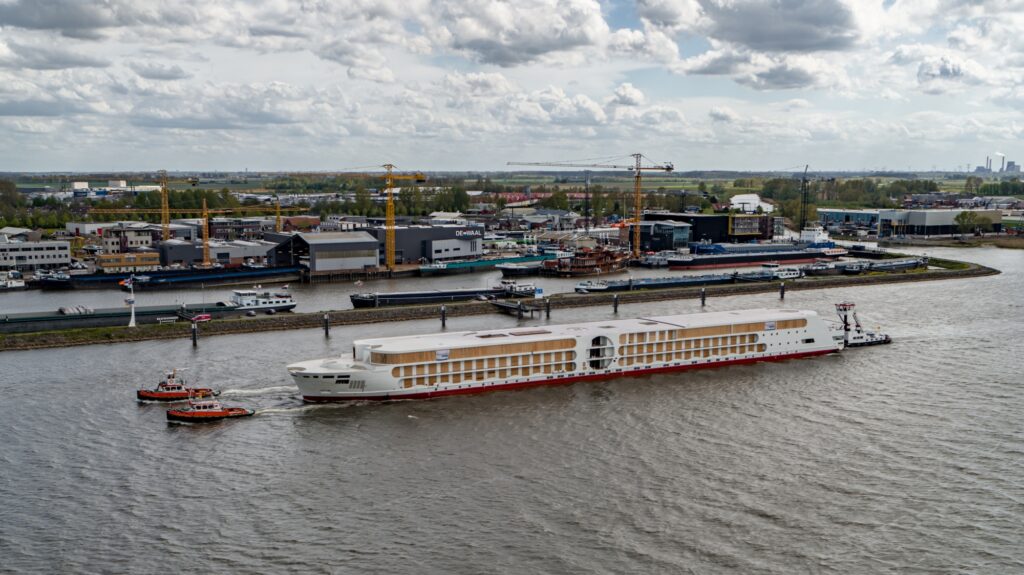 Arrival of river cruise ship A-ROSA in Rotterdam